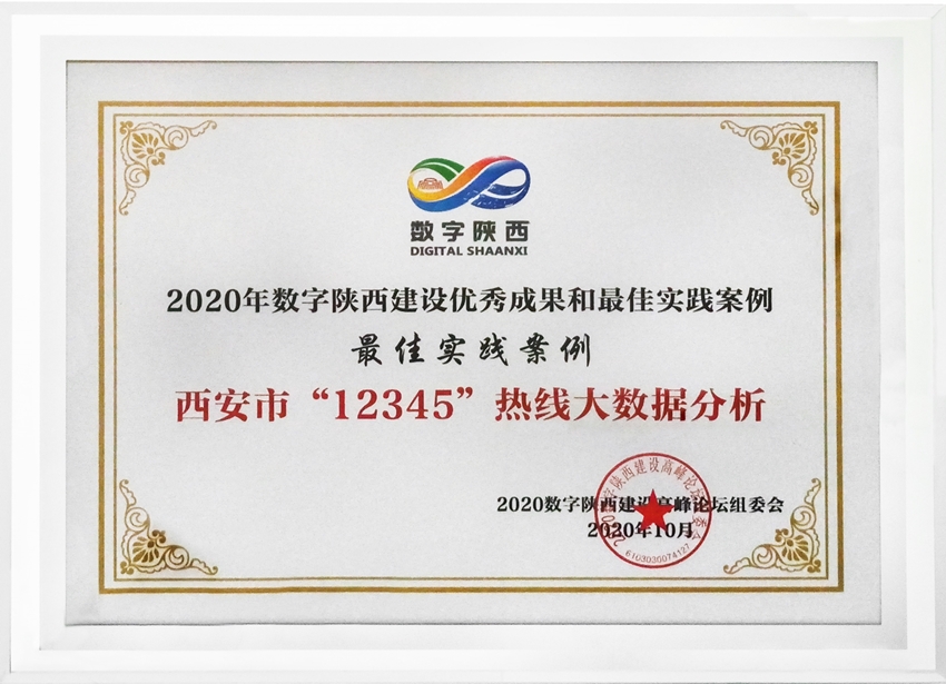 美林?jǐn)?shù)據(jù)西安市“12345”熱線大數(shù)據(jù)分析項(xiàng)目獲選2020數(shù)字陜西最佳實(shí)踐案例