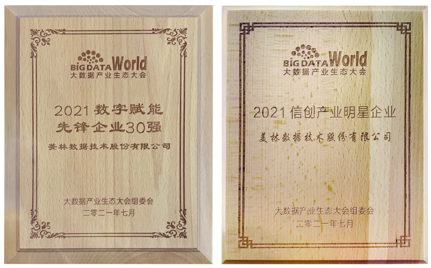 美林?jǐn)?shù)據(jù)2021數(shù)字賦能先鋒企業(yè)30強(qiáng)、2021信創(chuàng)產(chǎn)業(yè)明星企業(yè)獎牌